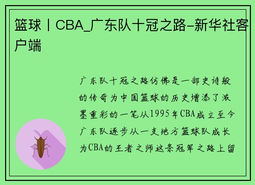 篮球丨CBA_广东队十冠之路-新华社客户端